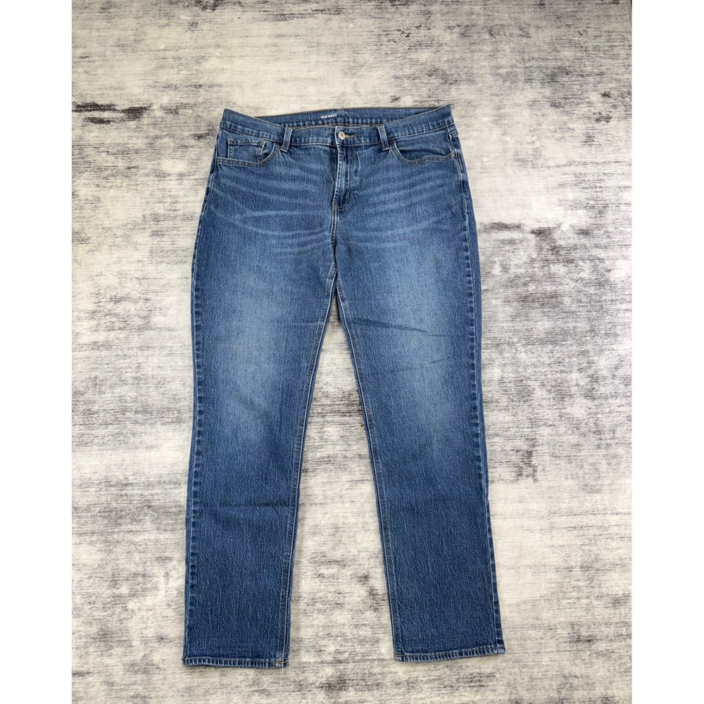 Old Navy Women Medium Wash Straight Leg Stretch Denim Jeans Size 14